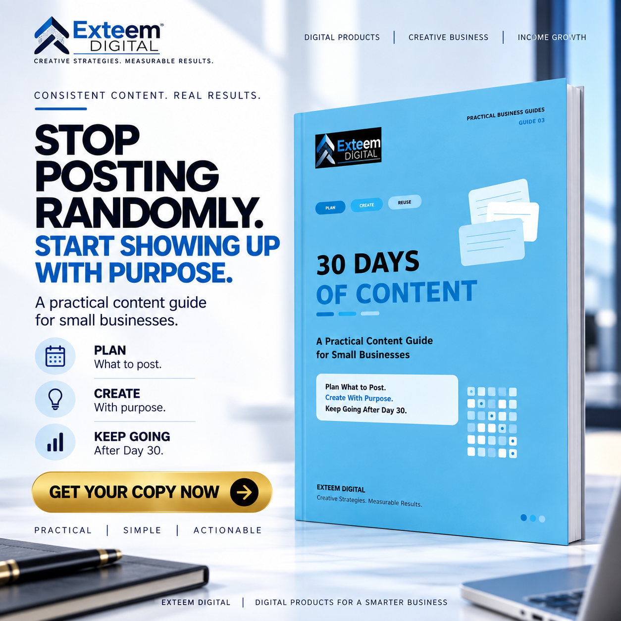 30 Days of Content — Guide 03 cover, EXTEEM DIGITAL Practical Business Guides